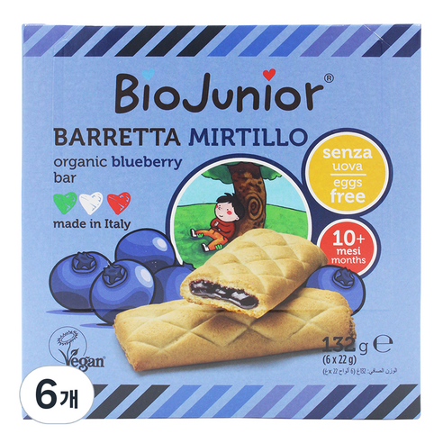 바이오주니어 유아용 유기농 블루베리 바, 블루베리맛, 132g, 6개