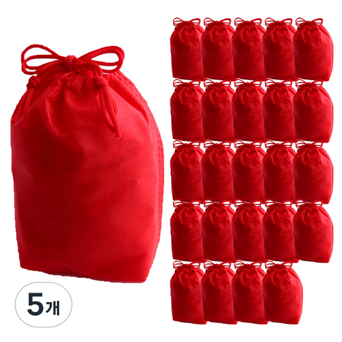 부직포 복주머니 더스트백 16 x 25 cm 25p, 레드, 5개