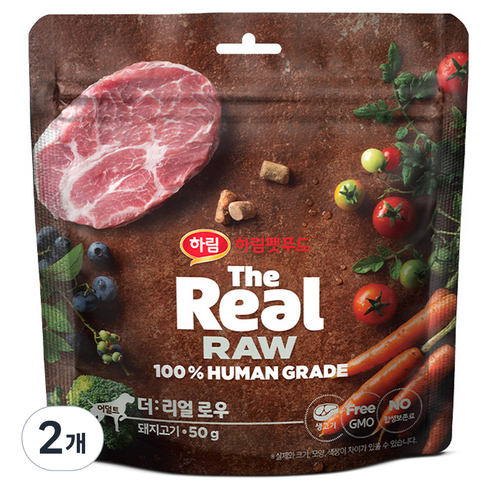 하림펫푸드 어덜트 강아지 더리얼 로우 건조사료, 돼지, 50g, 2개
