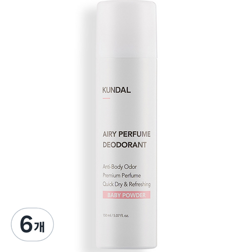 쿤달 데오드란트 스프레이 베이비파우더향, 150ml, 6개