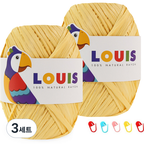 니뜨 루이 45g x 2p + 단수링 5p 세트, 108 무광 옐로우(뜨개실), 랜덤발송(단수링), 3세트