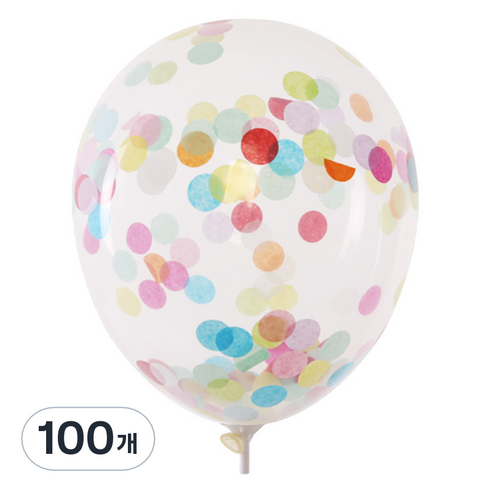 컨페티풍선 30cm, 원형 페이퍼레인보우, 100개