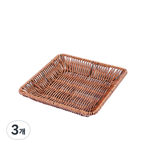 댓츠댓 키친 등나무 라탄 트레이 정사각 S, 브라운, 3개