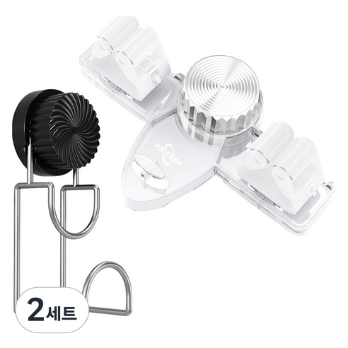 모나코올리브 이중흡착 다이얼 더블 밀대걸이 + 대야걸이 세트, 밀대걸이(투명) + 대야걸이(블랙), 2세트