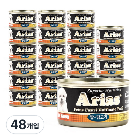 아리아스 강아지용 저지방 다이어트 캔 100g, 쌀 + 닭고기 혼합맛, 48개