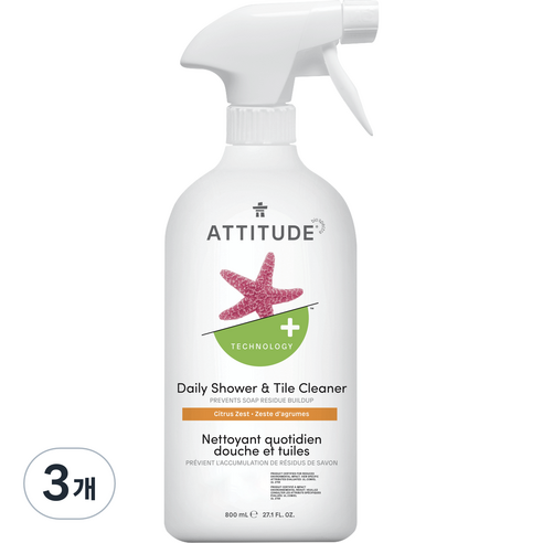 에티튜드 타일 욕조클리너 시트러스제스트향, 800ml, 3개