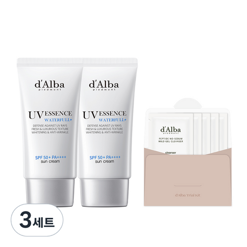 달바 워터풀 에센스 선크림 SPF50+PA++++ 50ml 2개 + 약산성 젤 클렌저 15ml, 3세트 
클린/비건뷰티