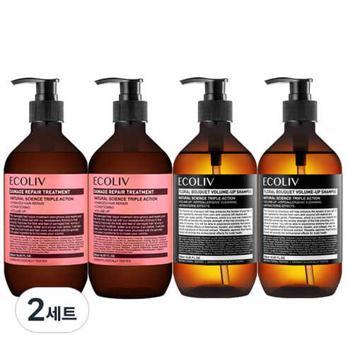 에코리브 데미지 리페어 헤어트리트먼트 500ml x 2p + 플로럴 부케 볼륨업 샴푸 500ml x 2p, 2세트
