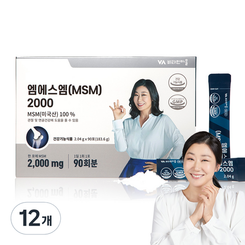 비타민마을 msm 2000 식이유황 분말 무릎관절 영양제 90p, 12개, 183.6g