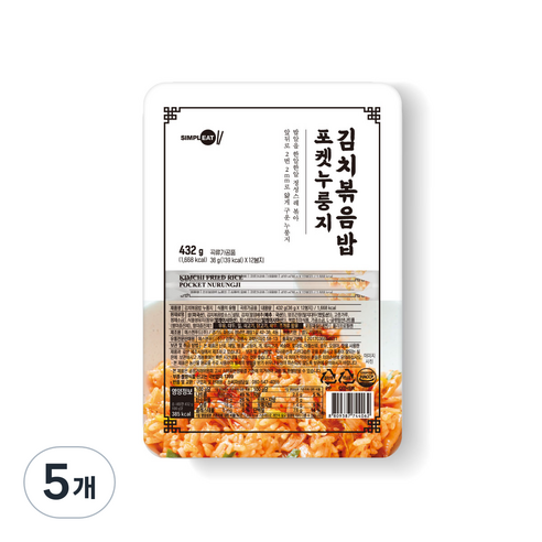 심플잇 김치볶음밥 포켓누룽지, 432g, 5개