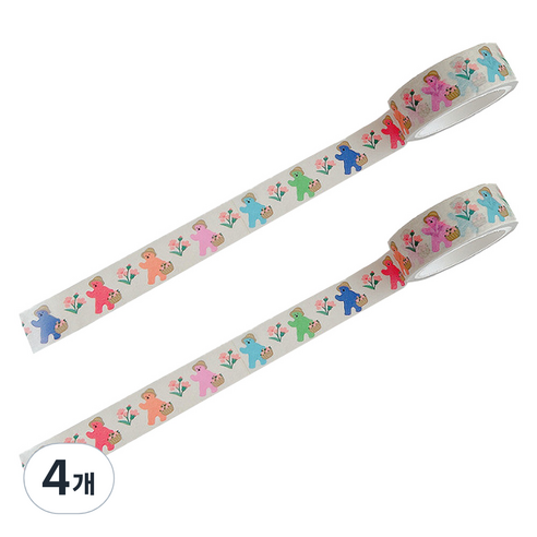 마켓A 카툰베어 종이 마스킹 테이프 1.5cm x 5m, TYPE 2, 4개