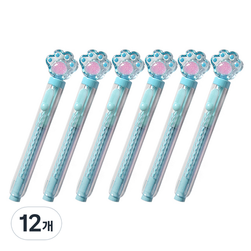 푸쉬 슬라이드 냥이 지우개, 블루, 12개