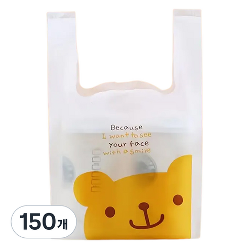 아이엔피 양날 손잡이 비닐 봉투 미니 18 x 31 x 10 cm, 베어, 150개