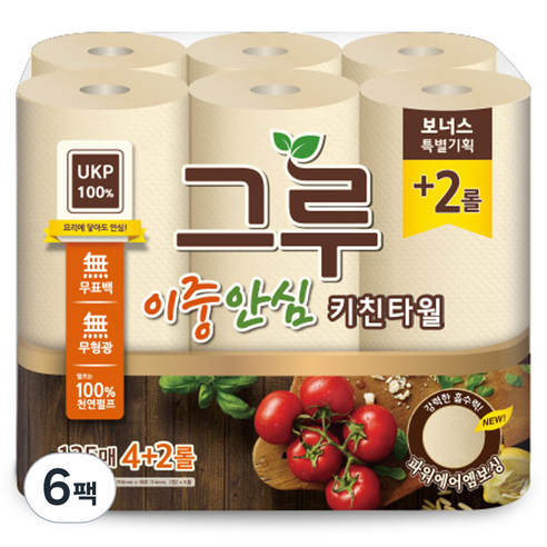 그루 이중안심 천연펄프 키친타올, 135매, 36개