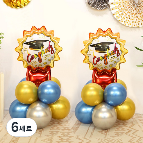 졸업 풍선 기둥 졸업메달 DIY 세트, 골드(30cm풍선) + 블루(30cm풍선) + 실버(30cm풍선) + 졸업메달(은박풍선), 6세트