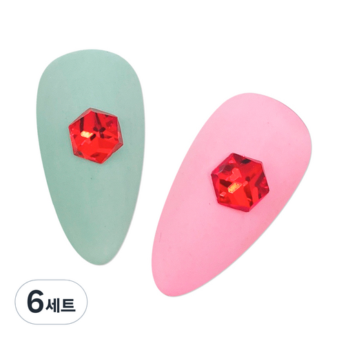 메이브라운 대용량 네일스톤 육각 6mm 50p, 레드, 6세트