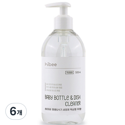 하이비 젖병 식기세정제 액상 용기 무향, 6개, 500ml