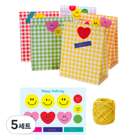 인디케이 파스텔 구디백 종이봉투 혼합 5종 x 4p + 키트 스티커 2p + 마끈 세트, 혼합색상, 5세트