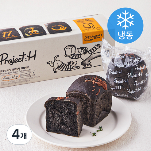 프로젝트H 프로틴 저당 큐브식빵 먹물치즈 3개입 (냉동), 210g, 4개
