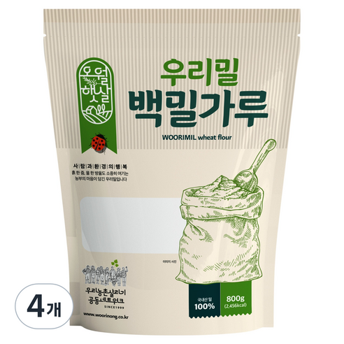오월햇살 우리밀 백밀가루, 800g, 4개