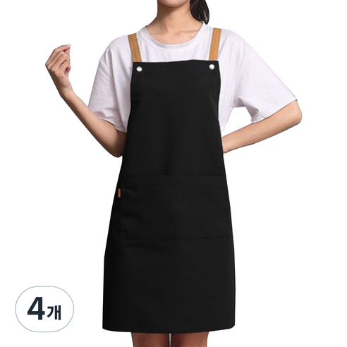 리빙차트 카페 앞치마, 블랙, 4개