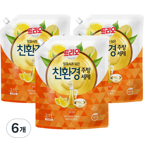 트리오 발효식초 담은 친환경 주방세제 레몬향, 6개, 2.1L