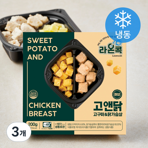 라온콕 고구마 & 닭가슴살 큐브 (냉동), 200g, 3개