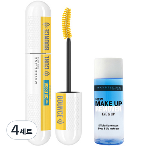메이블린뉴욕 콜로썰 컬바운스 마스카라 10ml + 리무버 20ml 세트, 4세트, 블랙