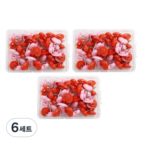 문구담 귀여운 하트모양 압정 50p 세트 핑크레드, 6세트