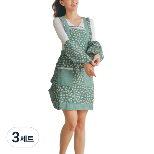 프릴 꽃무늬 앞치마 + 팔토시 세트, TYPE04, 3세트