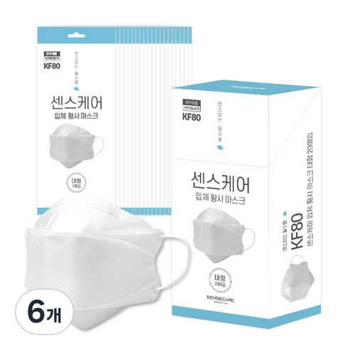 센스케어 입체 황사 마스크 대형 화이트 개별포장 KF80, 6개, 20개입