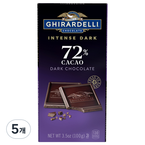 기라델리 인텐스다크 초콜릿 바 72%, 100g, 5개
