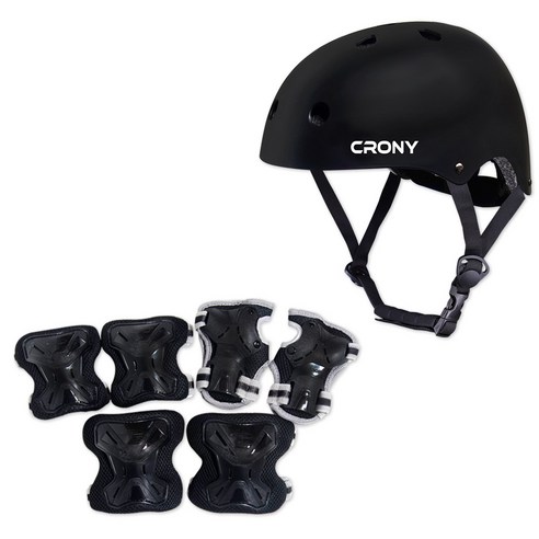 크로니 헬멧 + 보호대 세트 CR1, 블랙(헬멧), 블랙(보호대)