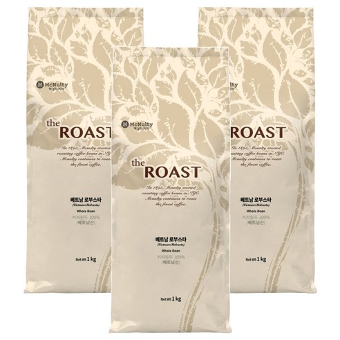 맥널티커피 베트남 로부스타 G1 원두, 홀빈(분쇄안함), 1kg, 3개