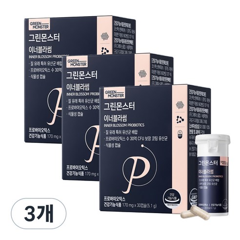 그린몬스터 질 유래 특허 유산균 이너블라썸 5.1g, 3개