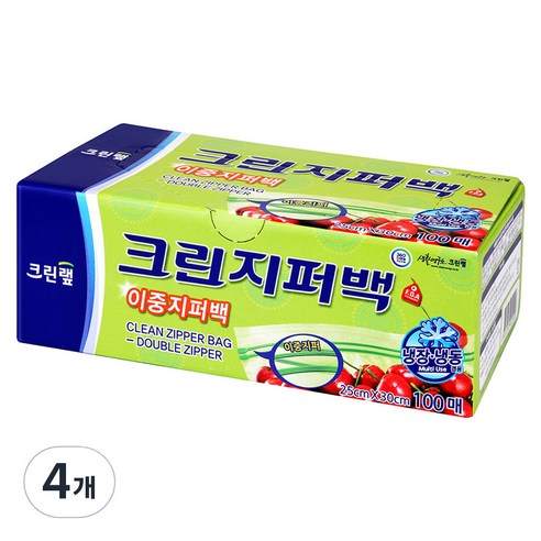 크린랲 크린 이중지퍼백, 대(L), 100개입, 4개