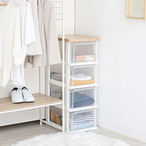 아이리스 우드 슬림 5단 서랍장 WTS-305 바퀴 포함, 네츄럴/불투명, 1개, 5개