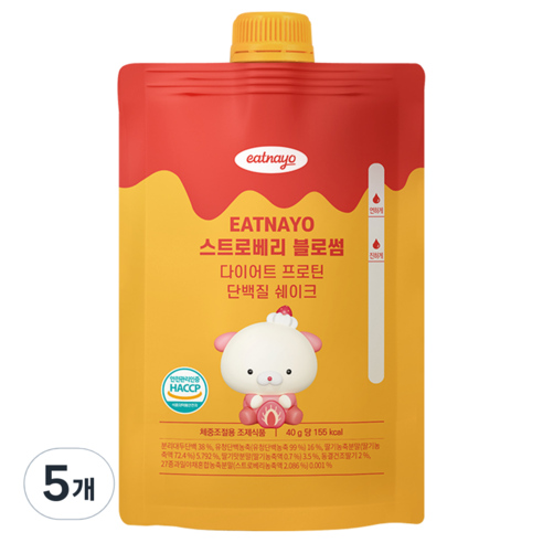 있나요 휴대용 파우치 단백질 보충 쉐이크 스트로베리 블로썸맛, 40g, 5개