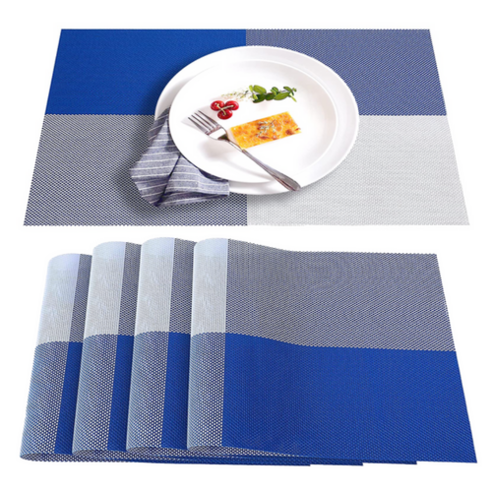 드방스 격자 체크 식탁매트 테이블매트 5p, 블루, 29.8 x 45.3 cm