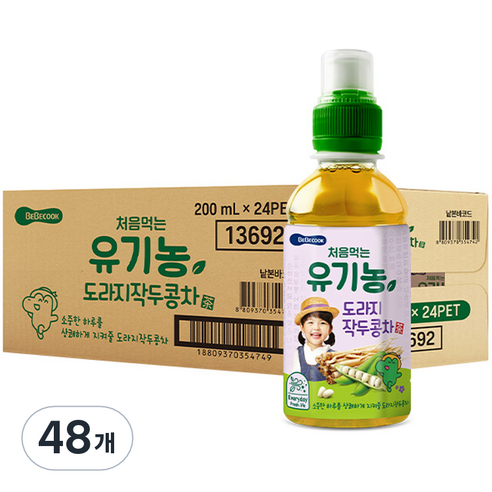 베베쿡 처음먹는 유기농 도라지 작두콩차, 혼합맛(도라지/작두콩), 200ml, 48개