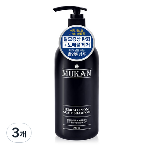 무칸 허브 올인원 두피 샴푸 허브향, 500ml, 3개