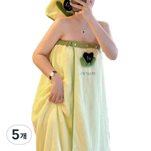 원이네 소프트 튤립 바스 랩 타월 230g 극세사, 녹색튤립, 5개