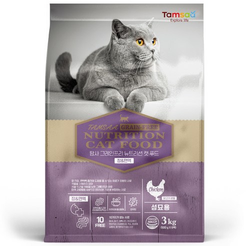 탐사 프리미엄 뉴트리션 캣 푸드 그레인프리 고양이 사료 장&면역, 치킨, 1개, 3kg