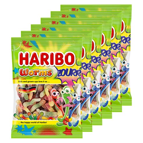 하리보 웜즈 사우어 젤리, 100g, 6개