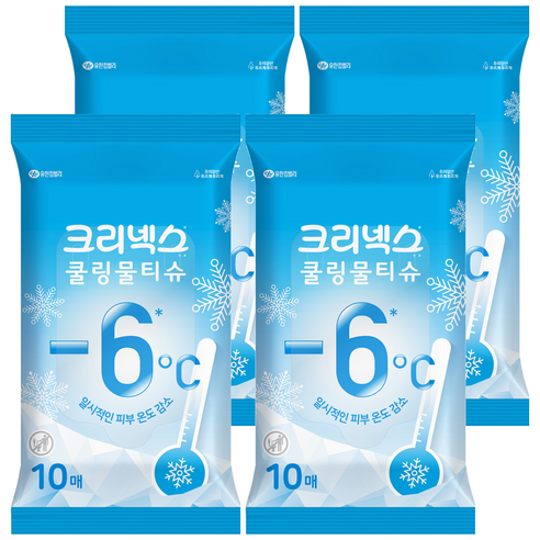 크리넥스 쿨링 물티슈 휴대형, 10매, 4개