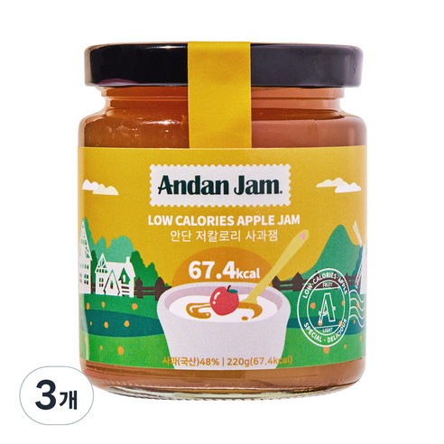 안단잼 저칼로리 사과잼, 220g, 3개