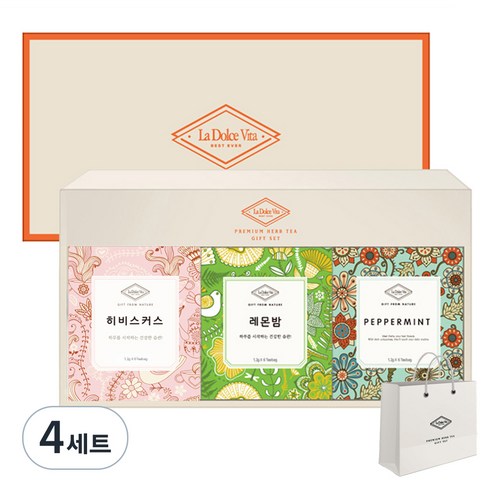 라돌체비타 프리미엄 허브차 3종 선물세트 + 쇼핑백, 히비스커스 1.2g x 6p + 페퍼민트 1.2g x 6p + 레몬밤 1.2g x 6p, 4세트