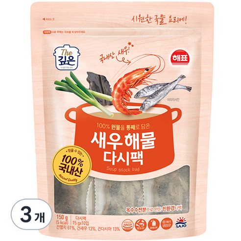 해표 새우 해물 다시팩, 150g, 3개