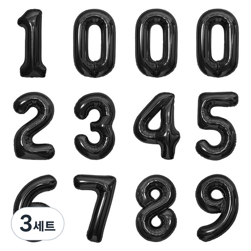 파티아일랜드 숫자 호일 풍선 12p 세트 80cm, 블랙, 3세트