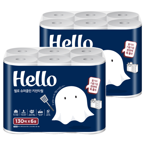 헬로 슈퍼클린 천연펄프 키친타월, 6개입, 2개